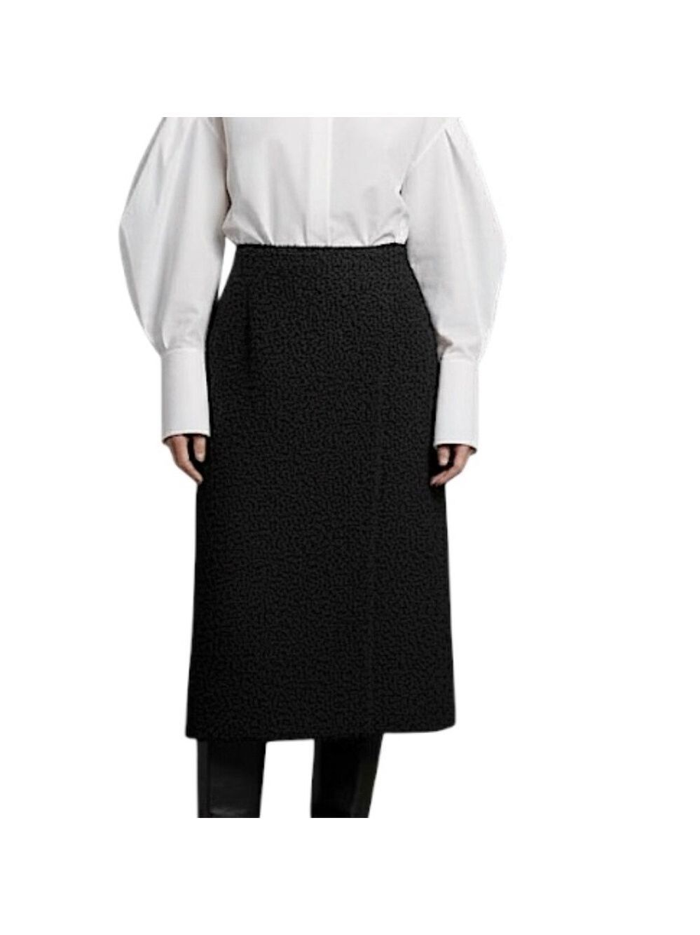 Vintage 50s 60s bespoke black wool boucle astrakhan style wrap pencil midi skirt
